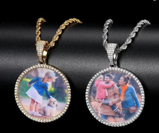 Custom Ice out Large Image Picture Photo Big Round Pendant Necklace