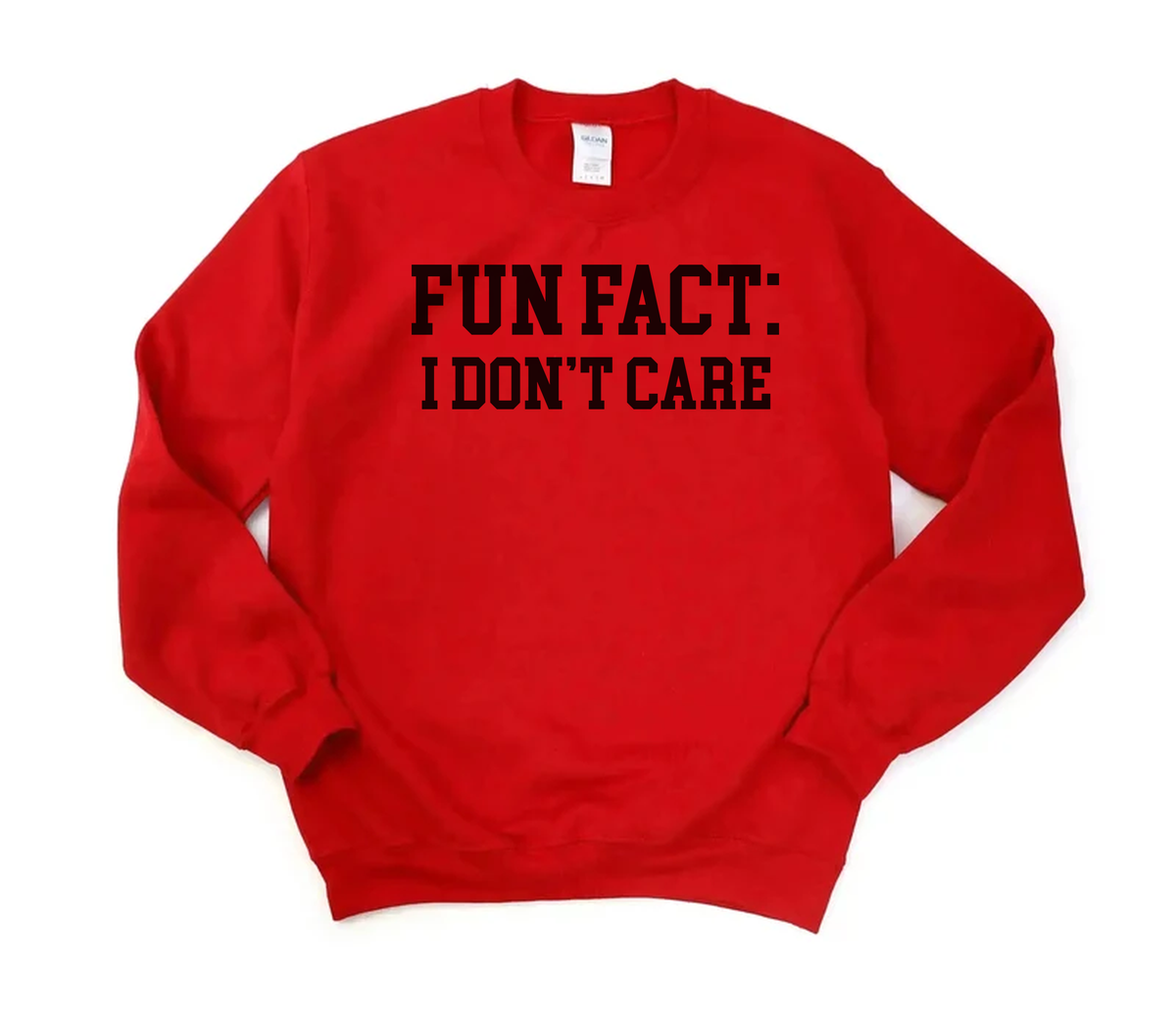 Red Fun Fact: I Don't Care crewneck sweatshirt