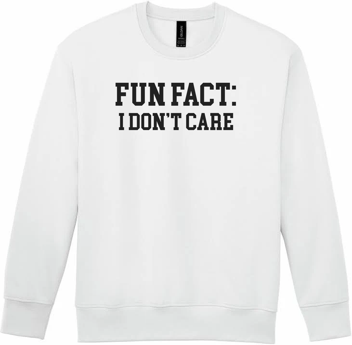 White Fun Fact: I Don't Care crewneck sweatshirt
